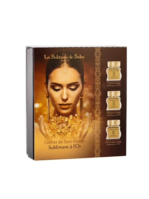LA SULTANE DE SABA GOLD AND CHAMPAGNE FACIAL CARE KIT – AUKSAS, ŠAMPANAS – 23 KARATŲ AUKSO VEIDO PRIEŽIŪROS RINKINYS – VEIDO KREMAS, ŠVEITIKLIS, KAUKĖ