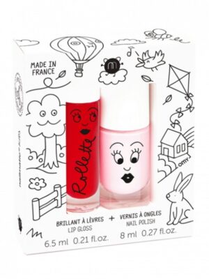 Nailmatic KIDS COTTAGE Rollette Nail Polish Duo Set Nagų lako ir lūpų blizgio rinkinys, 1vnt