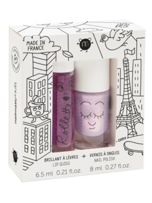 Nailmatic KIDS LOVELY CITY Rollette Nail Polish Duo Set Nagų lako ir lūpų blizgio rinkinys, 1vnt