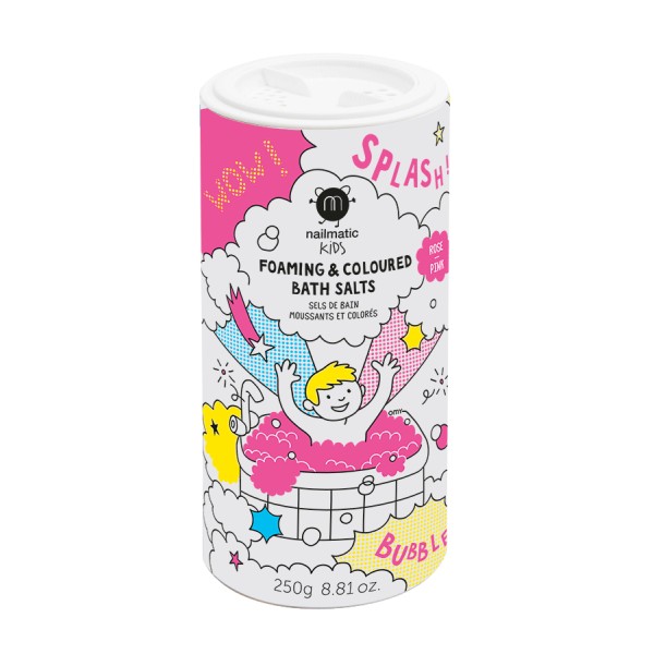 Nailmatic KIDS PINK SALTS Foaming & Coloured Bath Salts Putojanti rožinė vonios druska, 250g